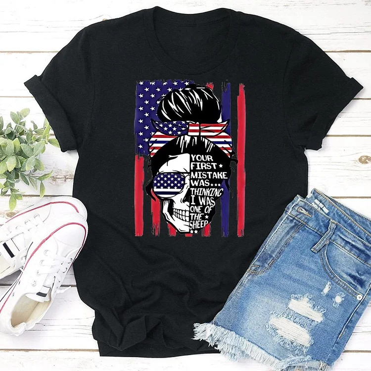 American Flag Skull independence Day T-shirt Tee - 02123