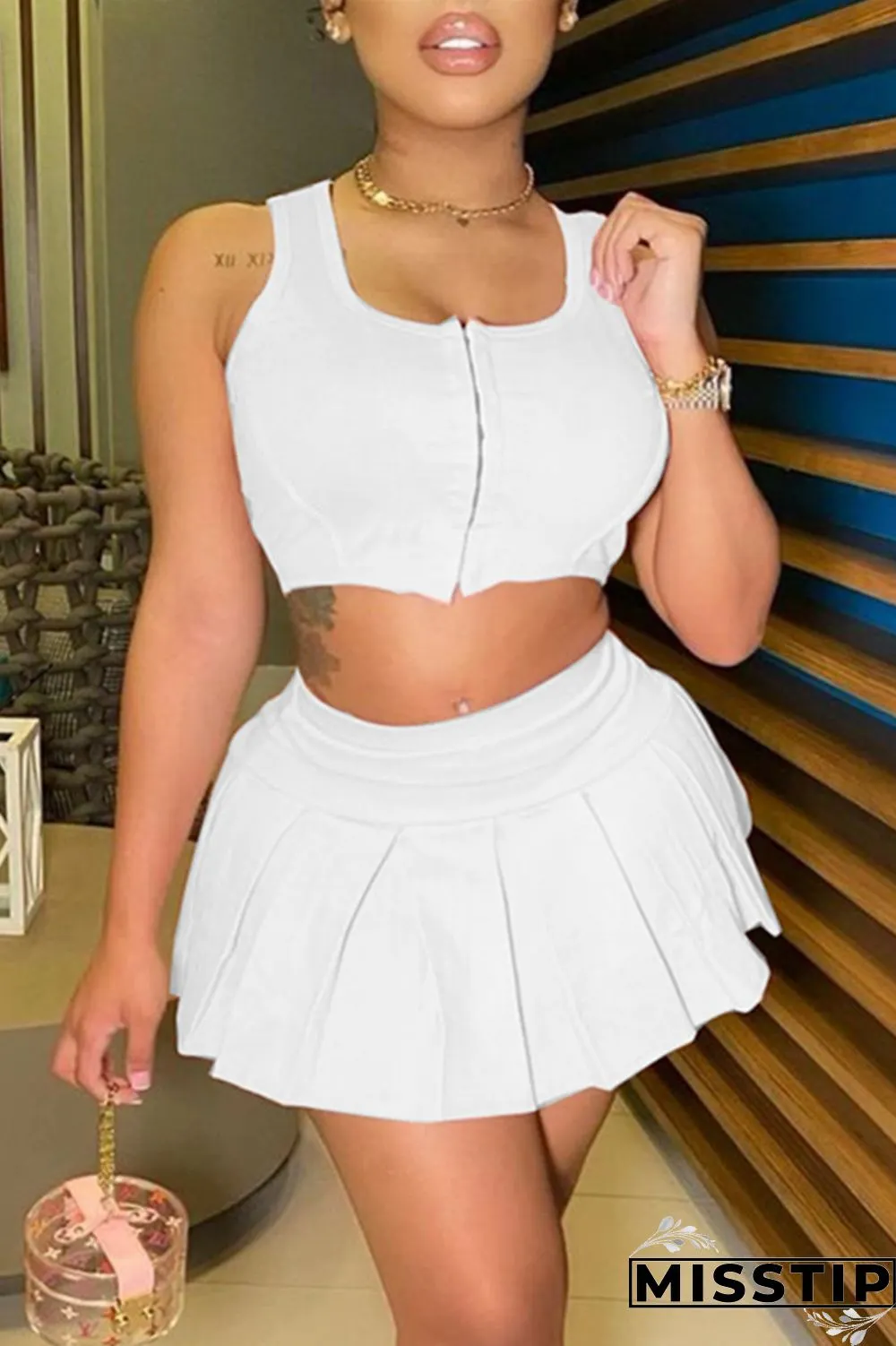 Pink Sexy Casual Solid Vests Boat Neck Sleeveless Two Pieces