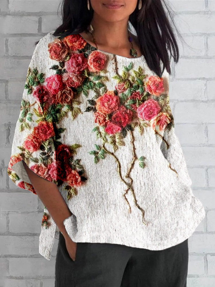 Romantic Roses Embroidered Linen Blend Shirt artswardrobe