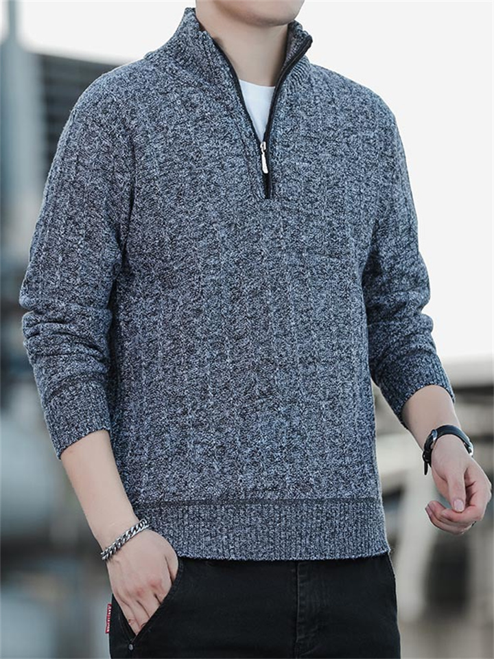 Zipper Half Turtleneck Sweater Men's Fall and Winter Trend of Versatile Thickening Bottoming Knitted Shirt Men Warm Men's Clothing