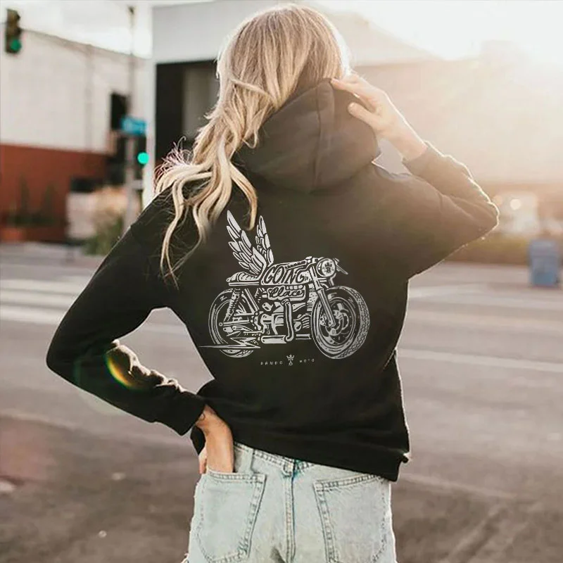 GONG Motorcycle with Wings  Black Print Hoodie