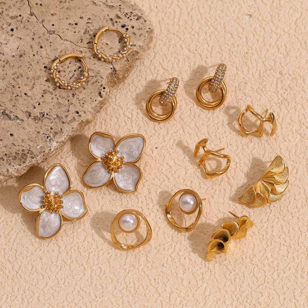 Niche Design Personality Earrings Stainless Steel 18K Gold Plated Geometric Petal Earrings For Women