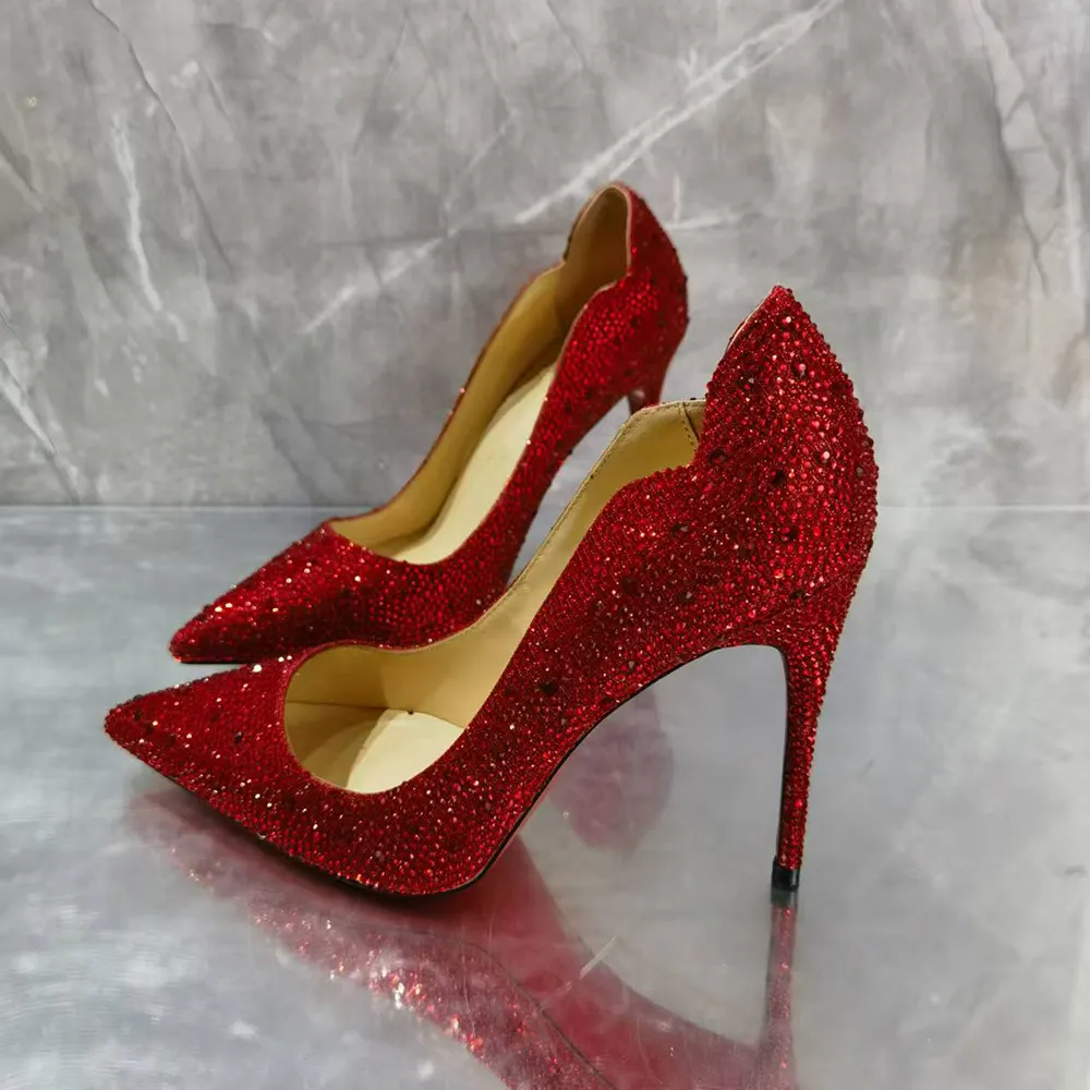 100mm/120mm Women's High Heels Party Wedding Stilettos Patent Red Bottom Rhinestone Pumps-vocosishoes