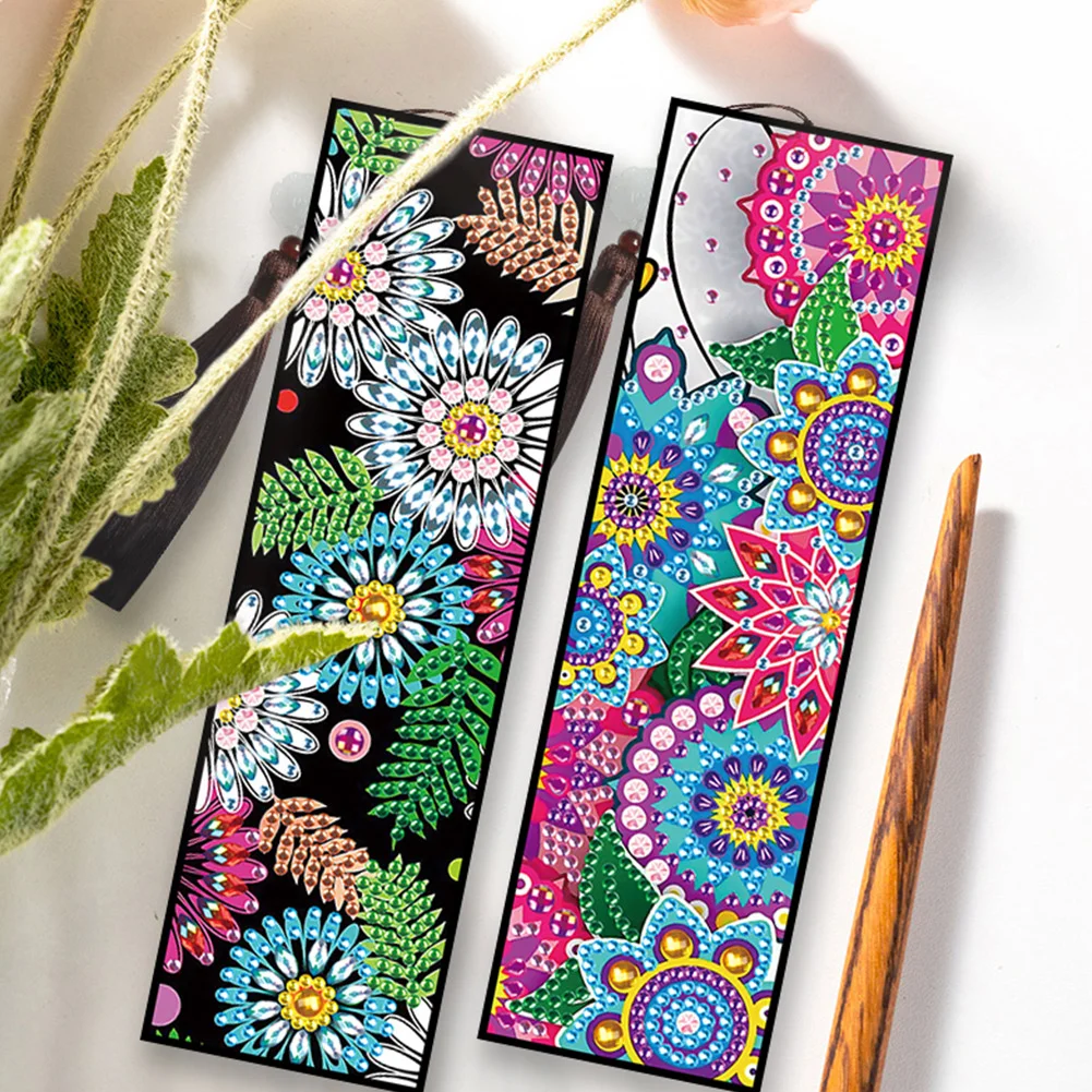 2pcs DIY Diamond Painting Leather Bookmark Mandala Tassel Crafts