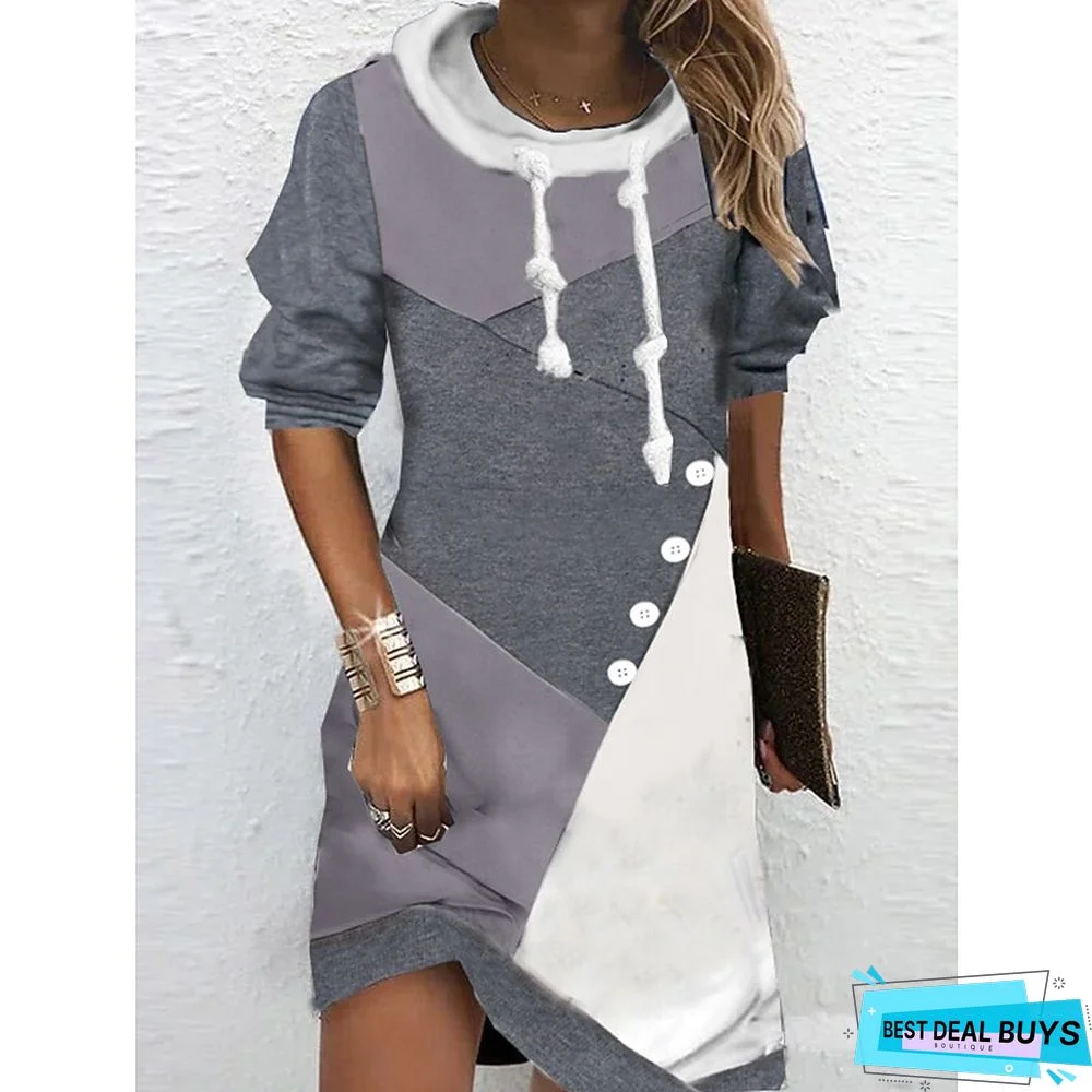 Women&lsquo;s Hoodie Dress Winter Dress Sweatshirt Dress Winter Dress  Green Blue Purple Long Sleeve Floral Print Winter Fall Hooded Vacation Casual Fall Dress 2022 S M L XL XXL 3XL