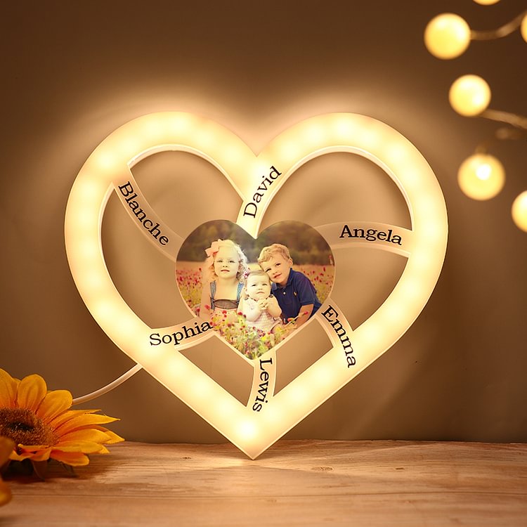Lámpara  Día de la Madre lámpara de 1 foto personalizada con 6 nombres de la familia