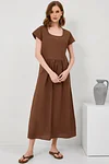 Short Sleeve Mid Length Cotton Linen Dress