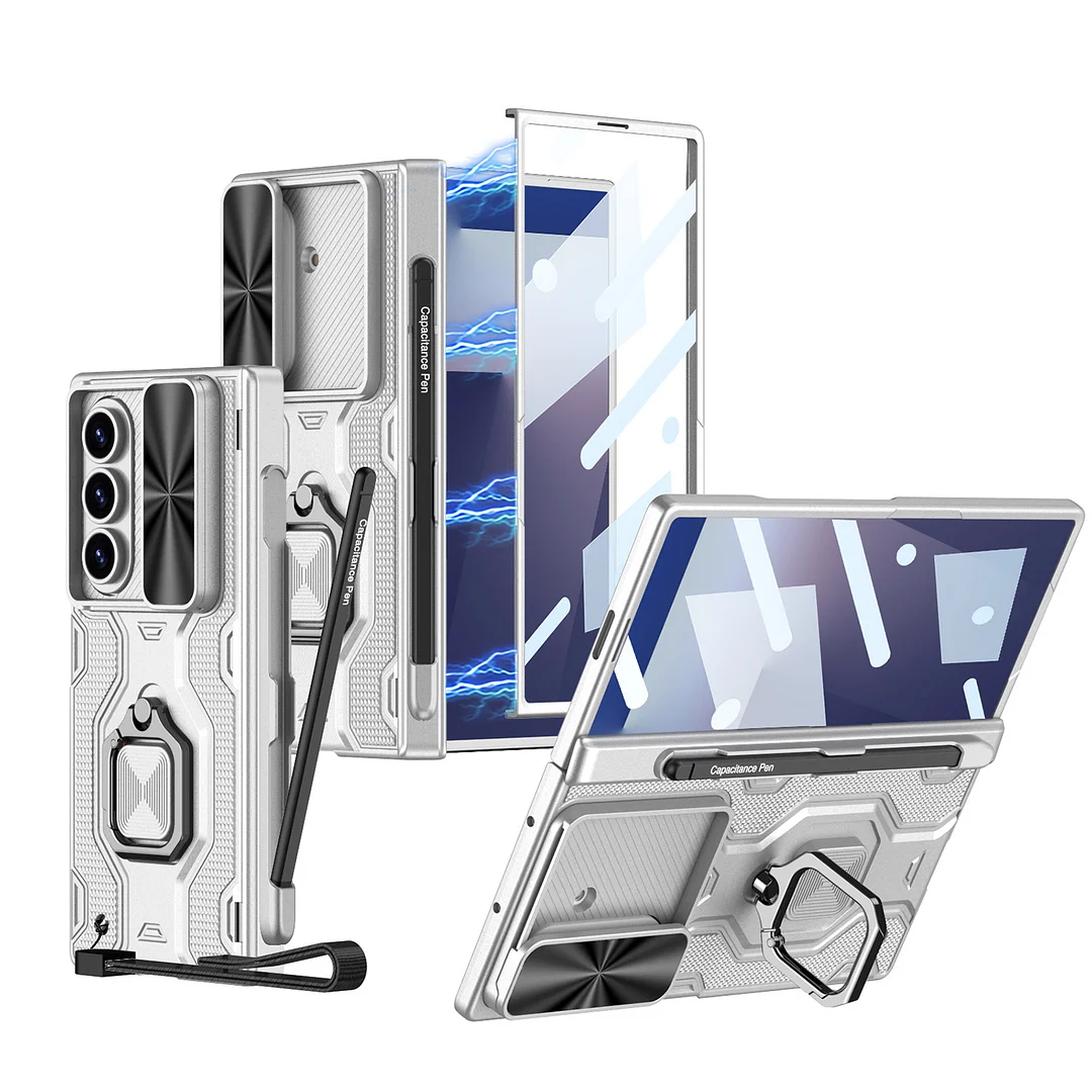 Suitable For Samsung Zfold7 Mobile Phone Case Sleeve Push Window Lens Ring Bracket Pen Slot Protective Cover Diamond Magnetic Adsorption Pen