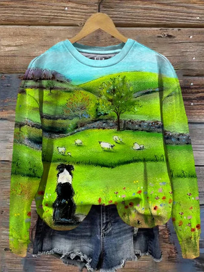 Women's Collie and Sheep Print Casual Sweatshirt