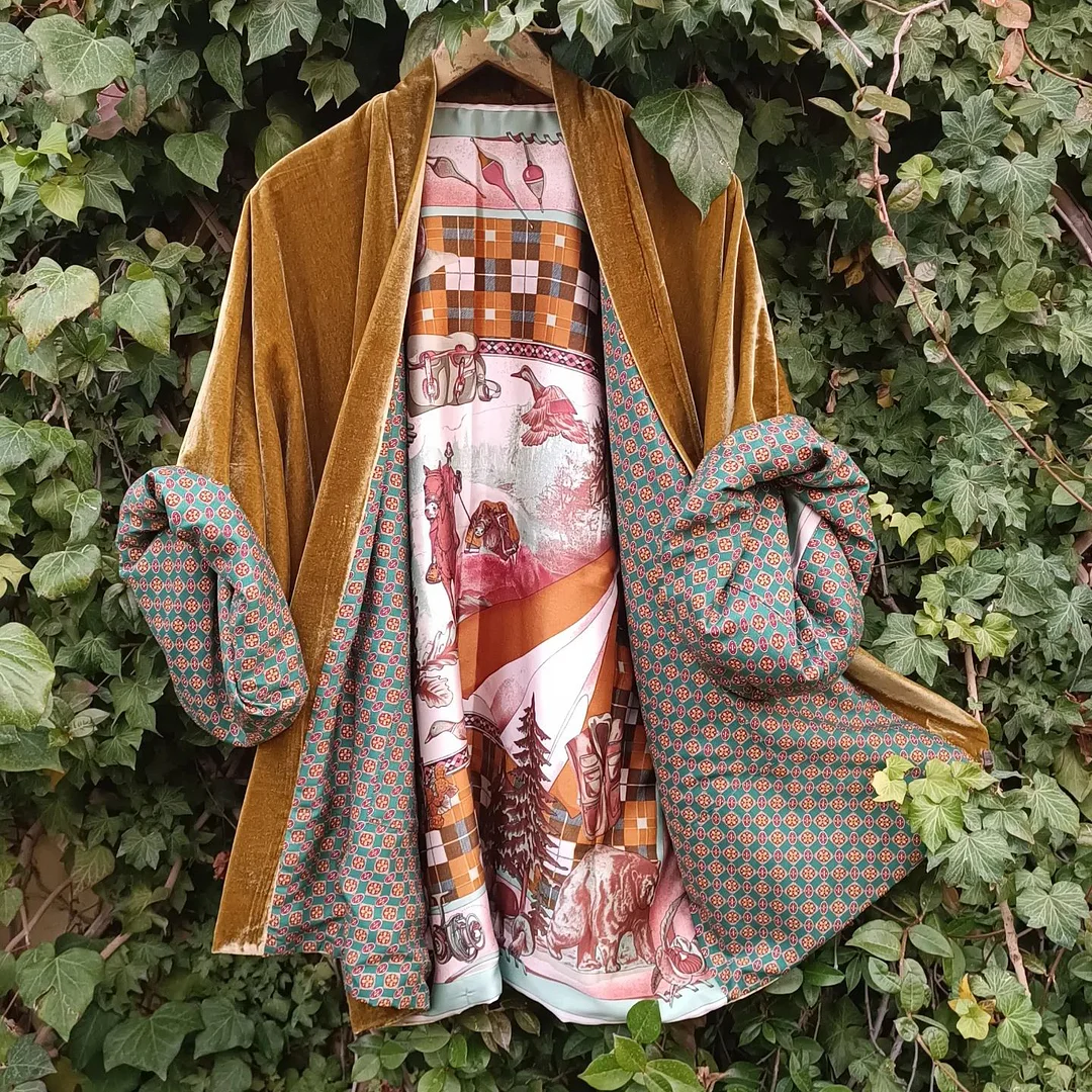 Stylish Vintage Lined Printed Kimono Duster