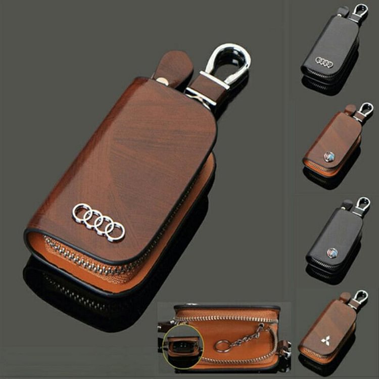 【50% discount for a limited time】Car Logo Leather Wood Texture Car Key Case
