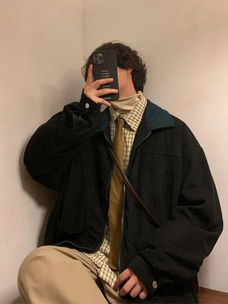 Brownm Corduroy Contrast Color Jacket