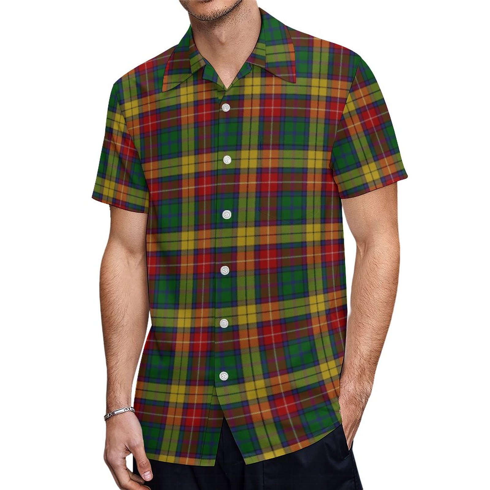 Scottish Clan Buchanan Tartan Hawaiian Shirt Mens Button Down Plus Size Tropical Hawaii Beach Shirts