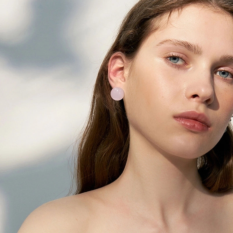 1 Pair Minimalist Geometric Round Plating Rose Quartz Green Aventurine Copper Ear Studs