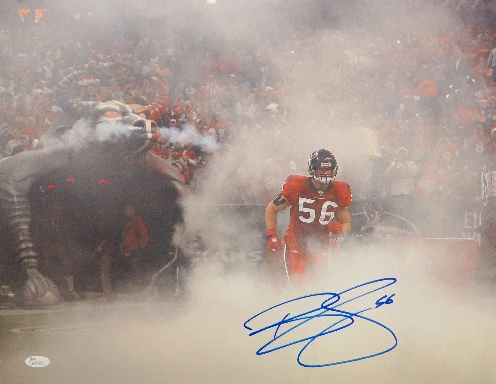 Brian Cushing Autographed 16x20 Running In Smoke Photo Poster painting- JSA W Auth