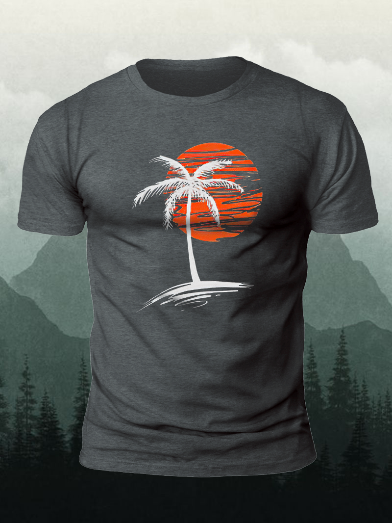 Men's Vintage Sunset Beach Palm Short-Sleeved Shirt in  mildstyles