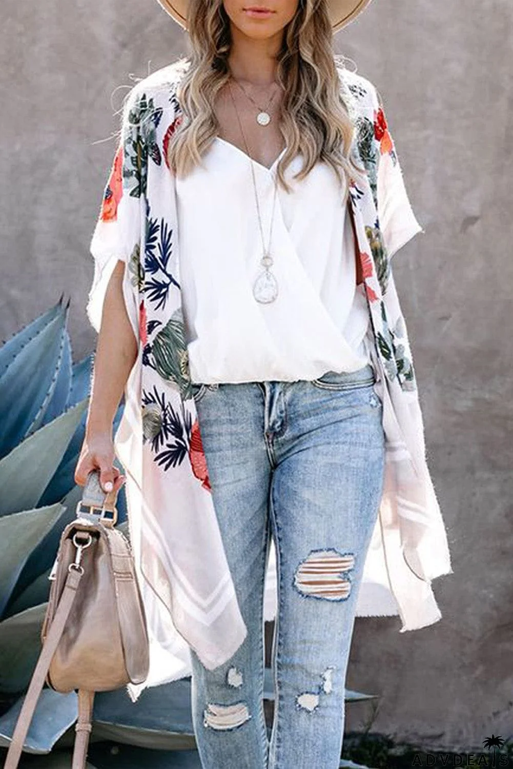 Waterfall Short Sleeve Floral Print Cardigan