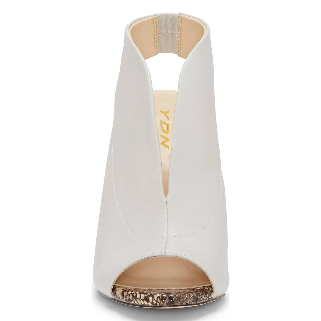 Ivory Vegan Leather Peep Toe Slingback Covered Python Insole Sandals