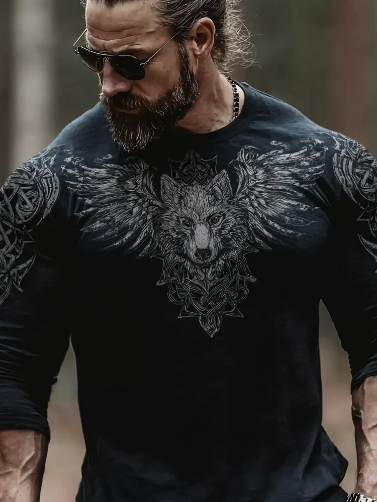 Vintage Viking Celtic Style Men's Round Neck Long Sleeve T-shirt