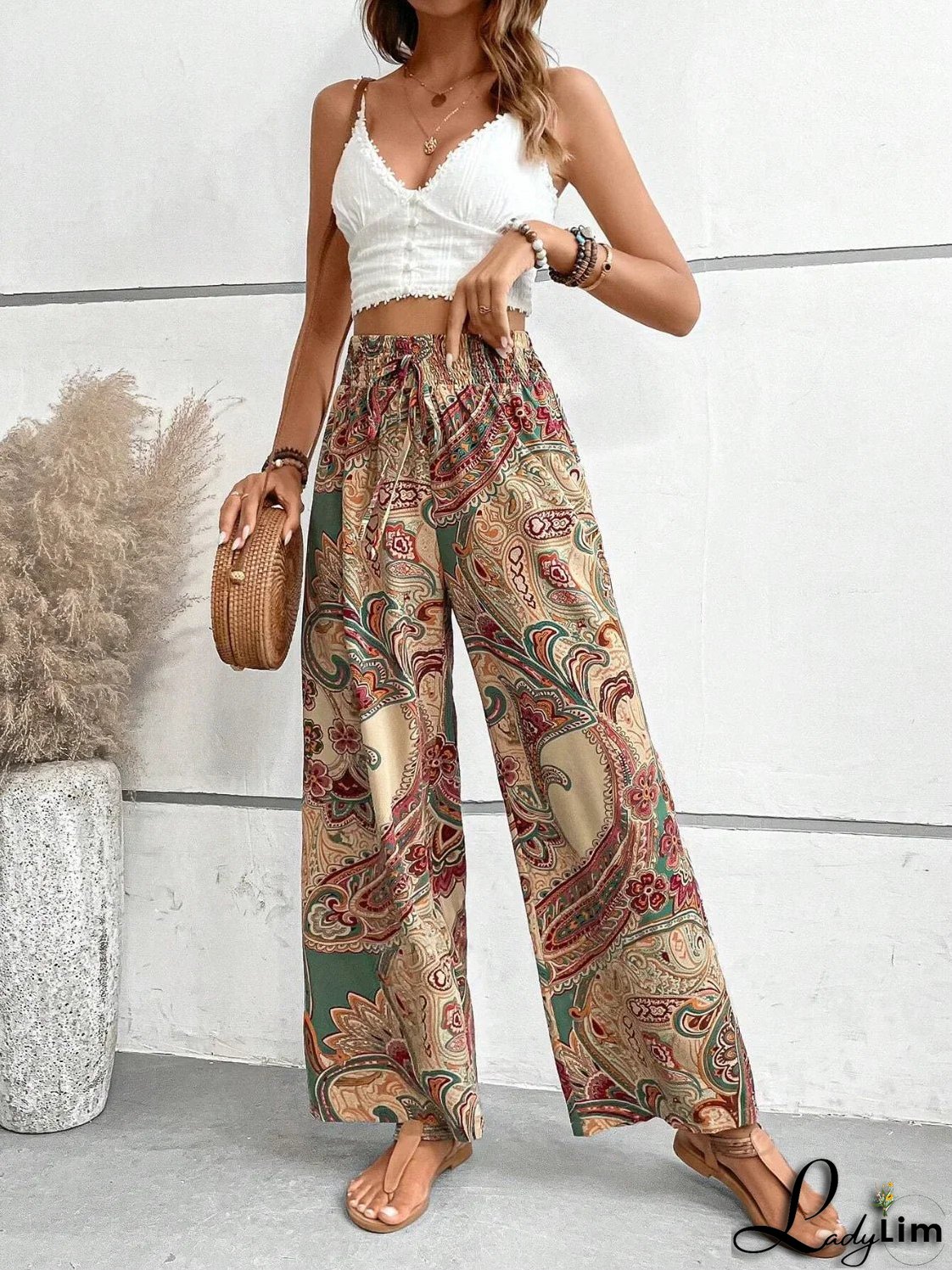 Printed wide-leg trousers