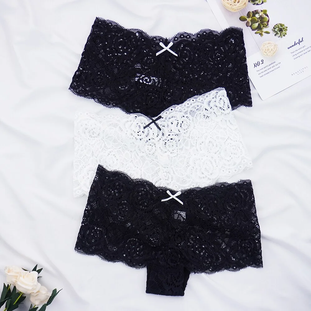 Billionm Sexy Women's Panties Boyshort Lace Underwear Plus Size Woman Boxers Seamless Transparent Pants Solid Underpants S-4XL