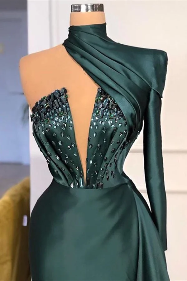 Dark Green  One Shoulder Long Prom Dress With Sequins PD0590 - AZAZEI