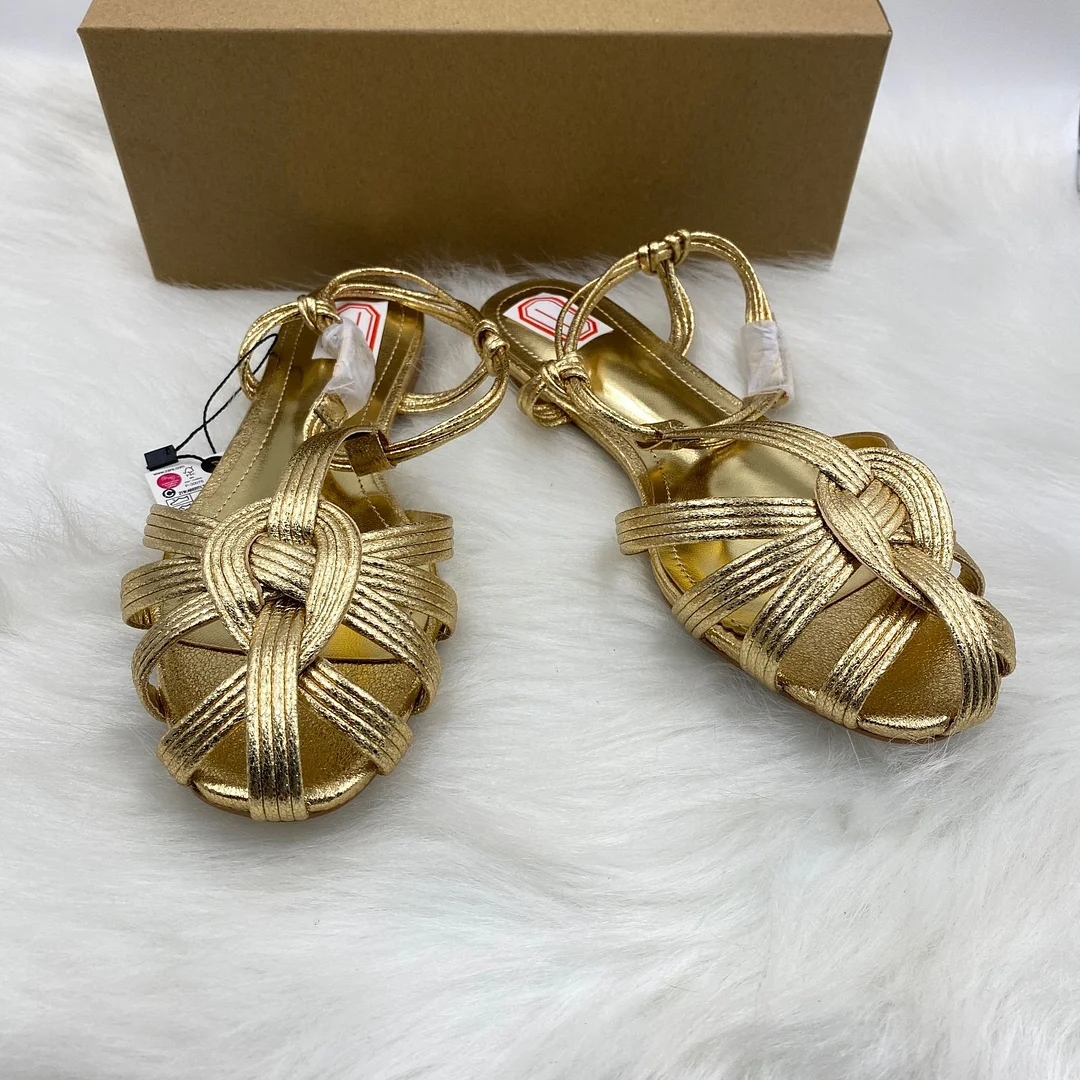 Breakj Breakj Home 2025 New Ins Fashion Show Gold With Simple Toe Women's Shoes Sandals