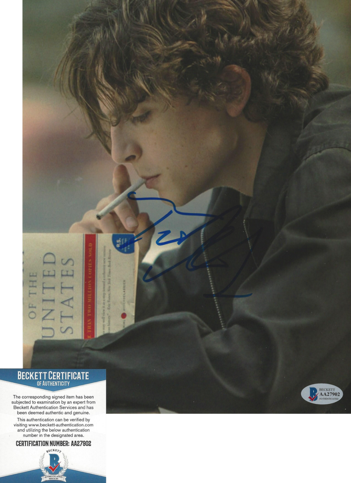 TIMOTHEE CHALAMET SIGNED CALL ME BY YOUR NAME 8x10 MOVIE Photo Poster painting G BECKETT BAS COA