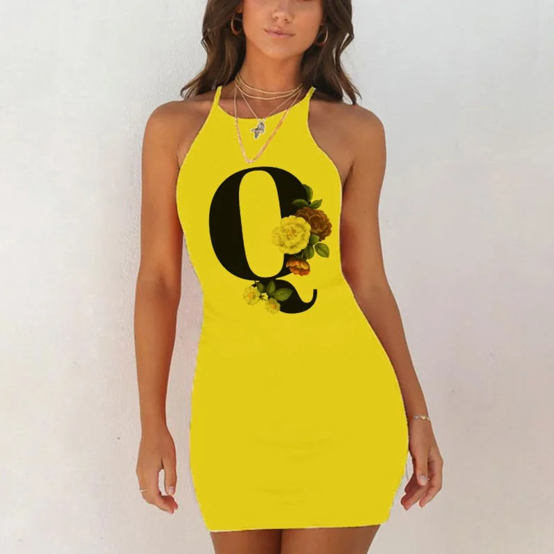 Spaghetti Camisole Mini Short Dress Women Plus Size Bodycon Dress Summer Sexy Sleeveless 26 Letter Print Party Club Dresses 2021