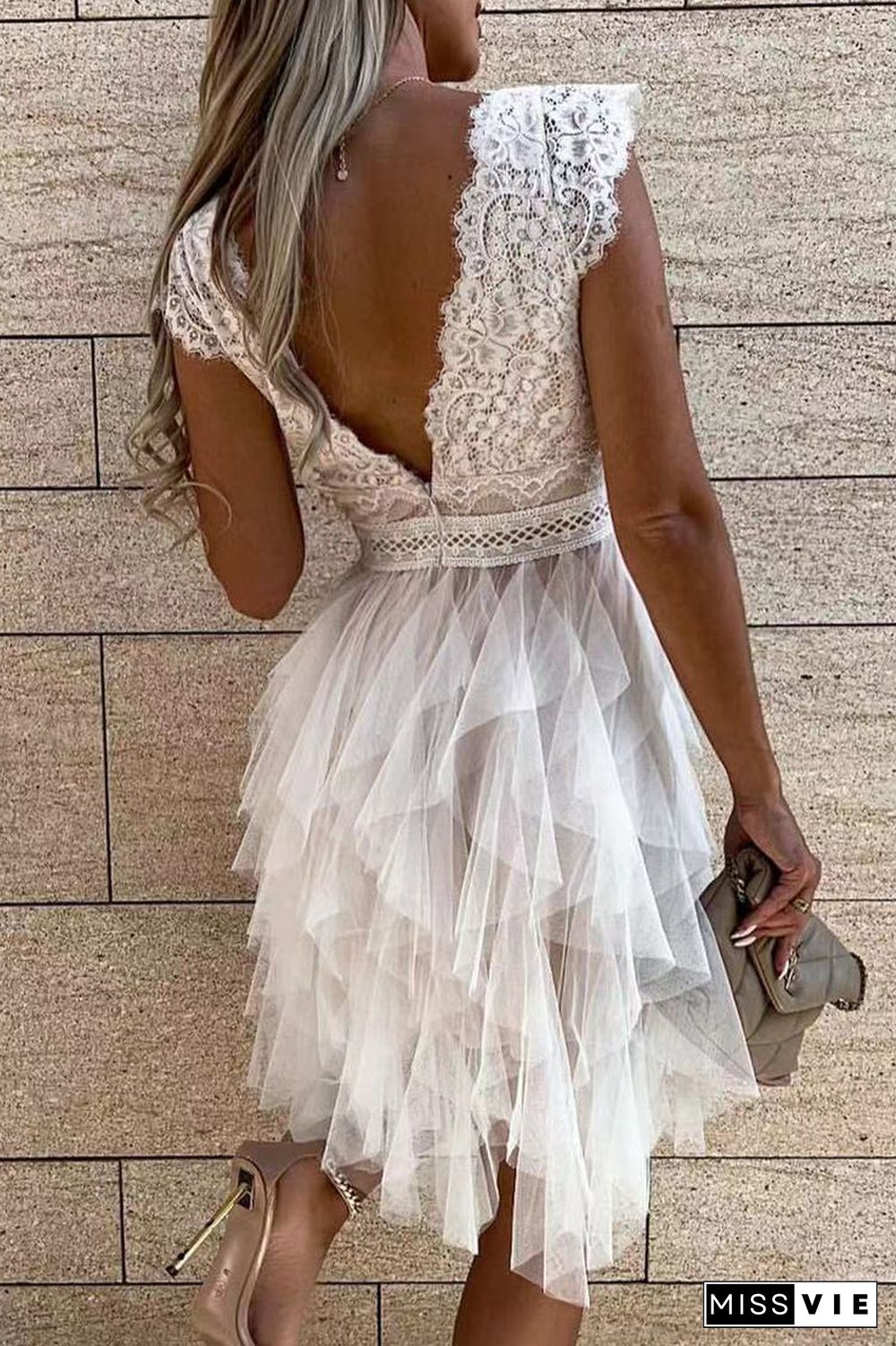 Sweet Elegant Solid Mesh V Neck Irregular Dress Dresses(3 Colors)