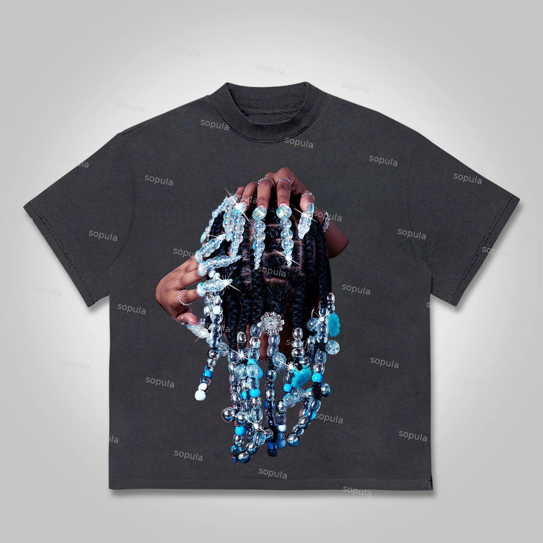 Sopula Diamond Jewelry Finger Portrait Print Cotton T-shirt - SOPULA