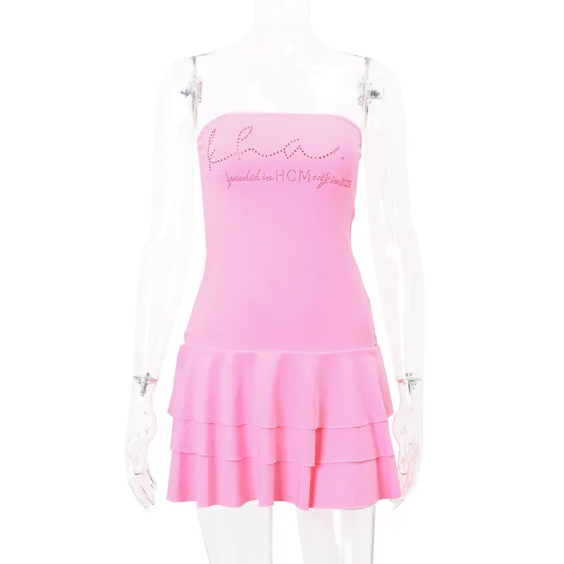 7200076 Pink Off-Shoulder Ruffle Sleeve Dress main image 1
