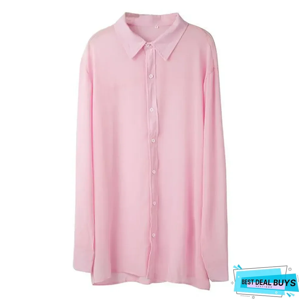 Men Casual V-Neck Solid Color Shirts