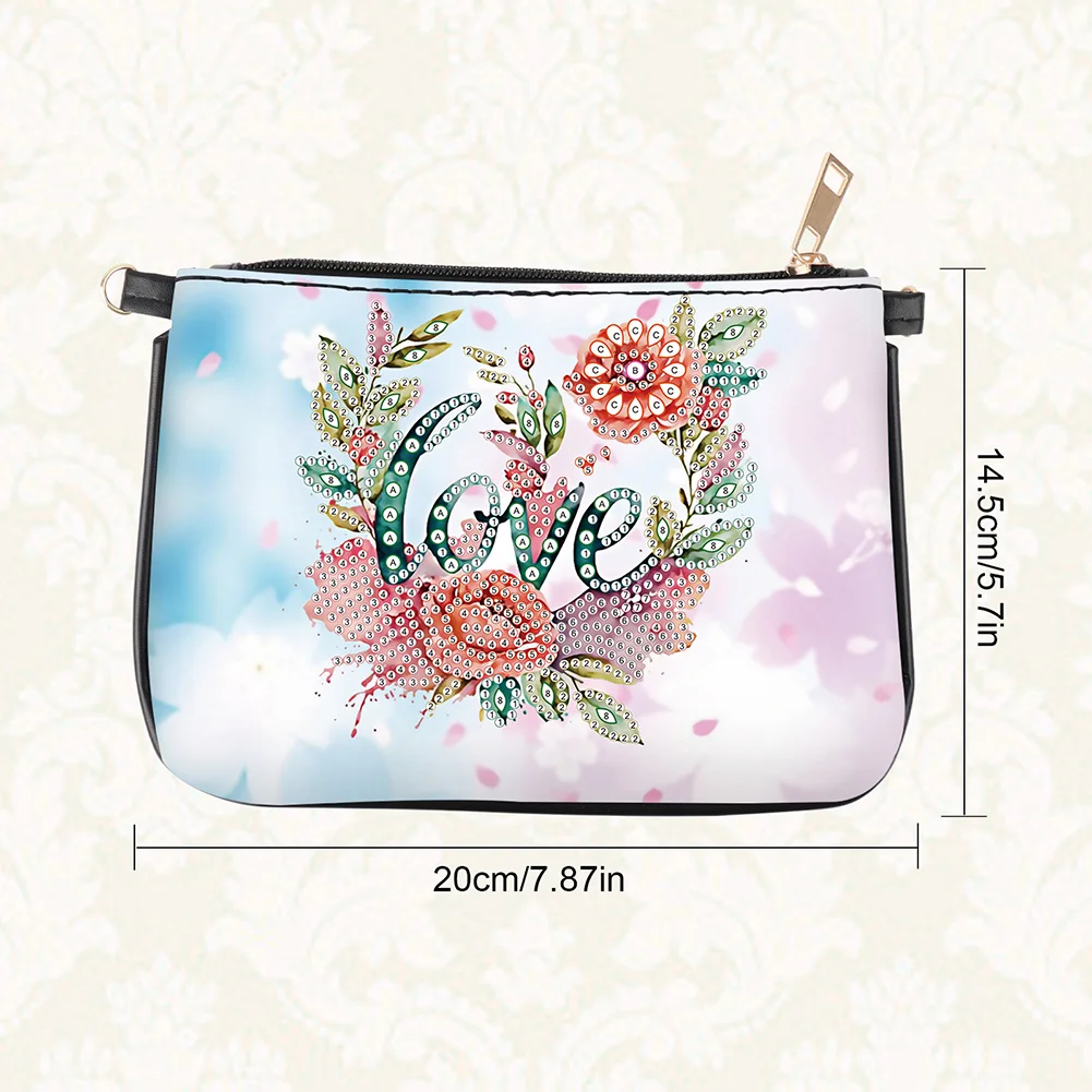 5D DIY Flower Love Diamond Painting Coin Chain Purse Diamond Handmade Crossbody Bag