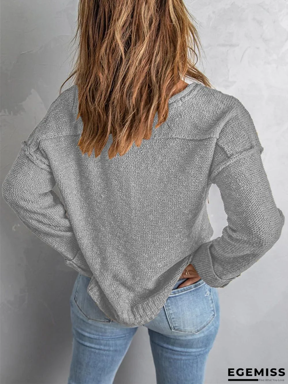 Fashion Solid Color Loose Button Knitted Sweater | EGEMISS