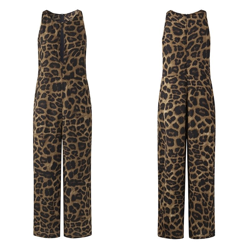 2022 VONDA Party Rompers Women Jumpsuits Vintage Leopard Printed Playsuits OL Hollow Sleeveless Overalls Casual Pants