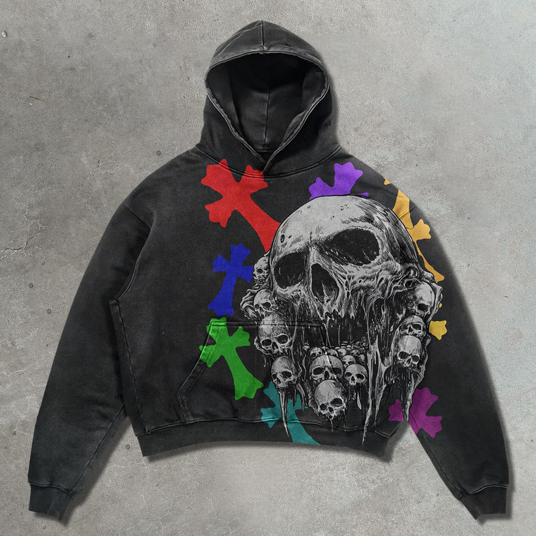 Colorful Cross Skull Casual Street Hoodie