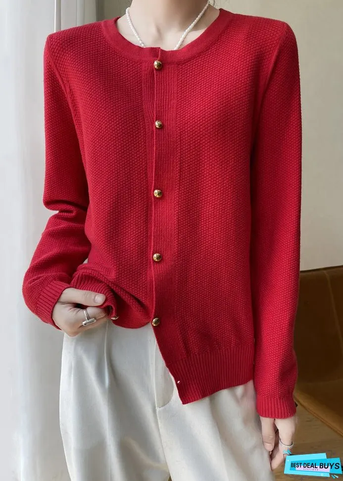 Women Blue O Neck Button Patchwork Cotton Knit Coats Fall