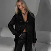 Women's Shiny Sequin Thin Lapel Long Sleeve T-Shirt Top