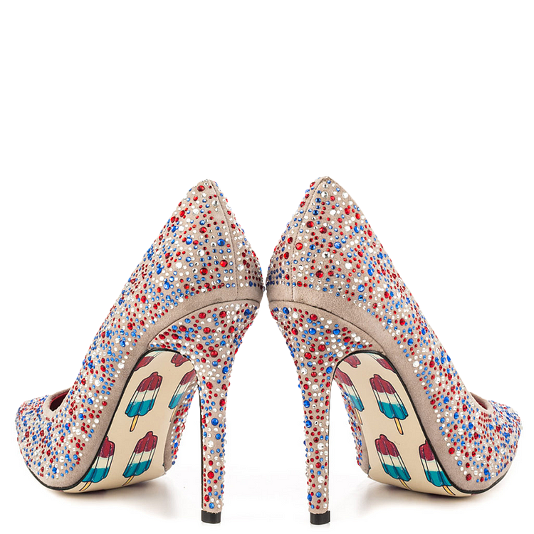 Popsicle Print Outsole Pointed Toe Rhinestone Pumps for Women |FSJ Shoes