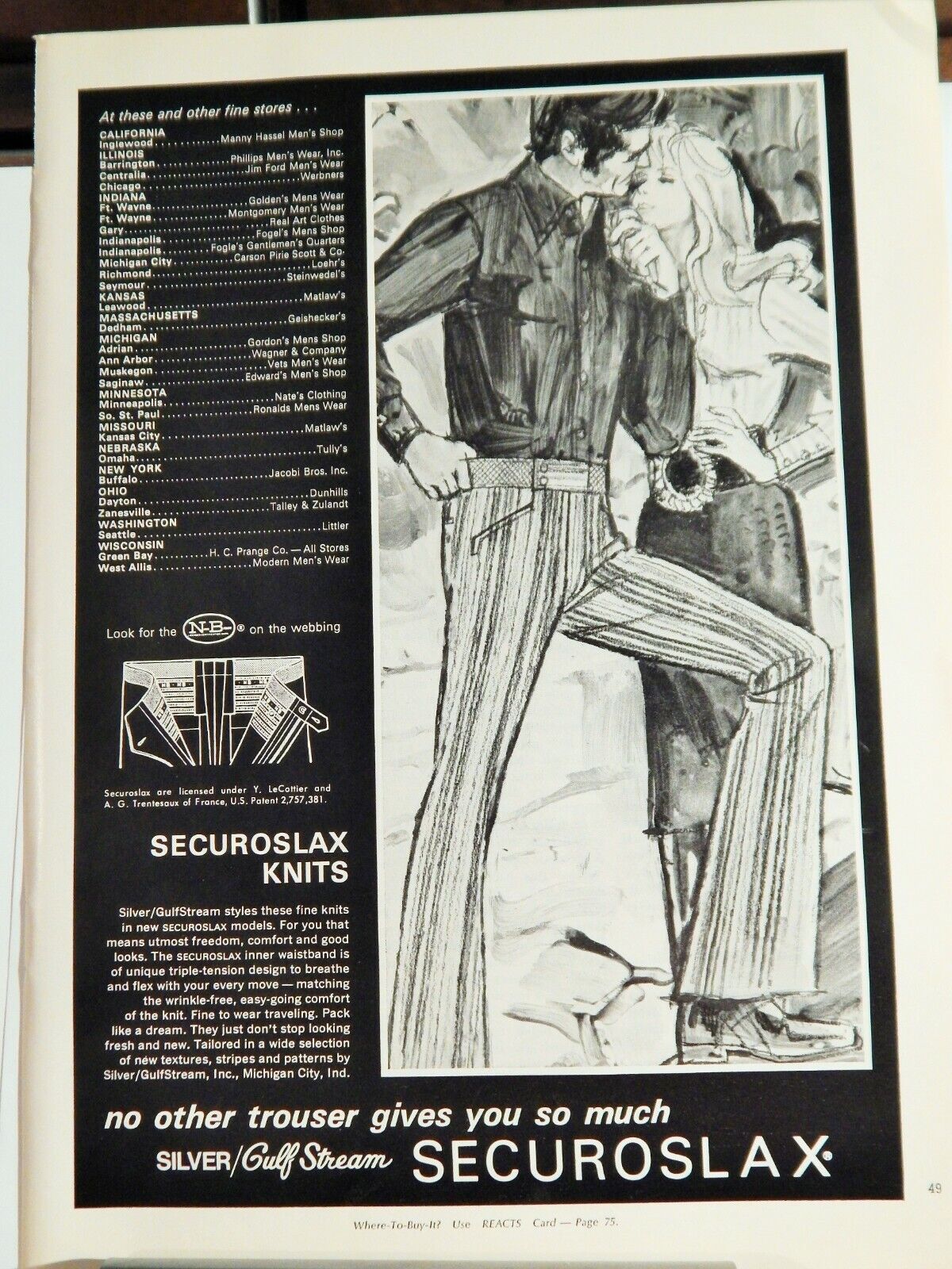 SECUROSLAX KNITS MENS SLACKS 1971 VINTAGE Photo Poster painting AD, RARE SOUGHT EPHEMERA