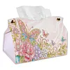 Papillon fleuri rose doux 24cm bricolage avec diamants &agrave; tissans, bo&icirc;te de mouchoirs d&eacute;corative en mosa&iuml;que de cristal r&eacute;utilisable pour d&eacute;coration de bureau de voiture