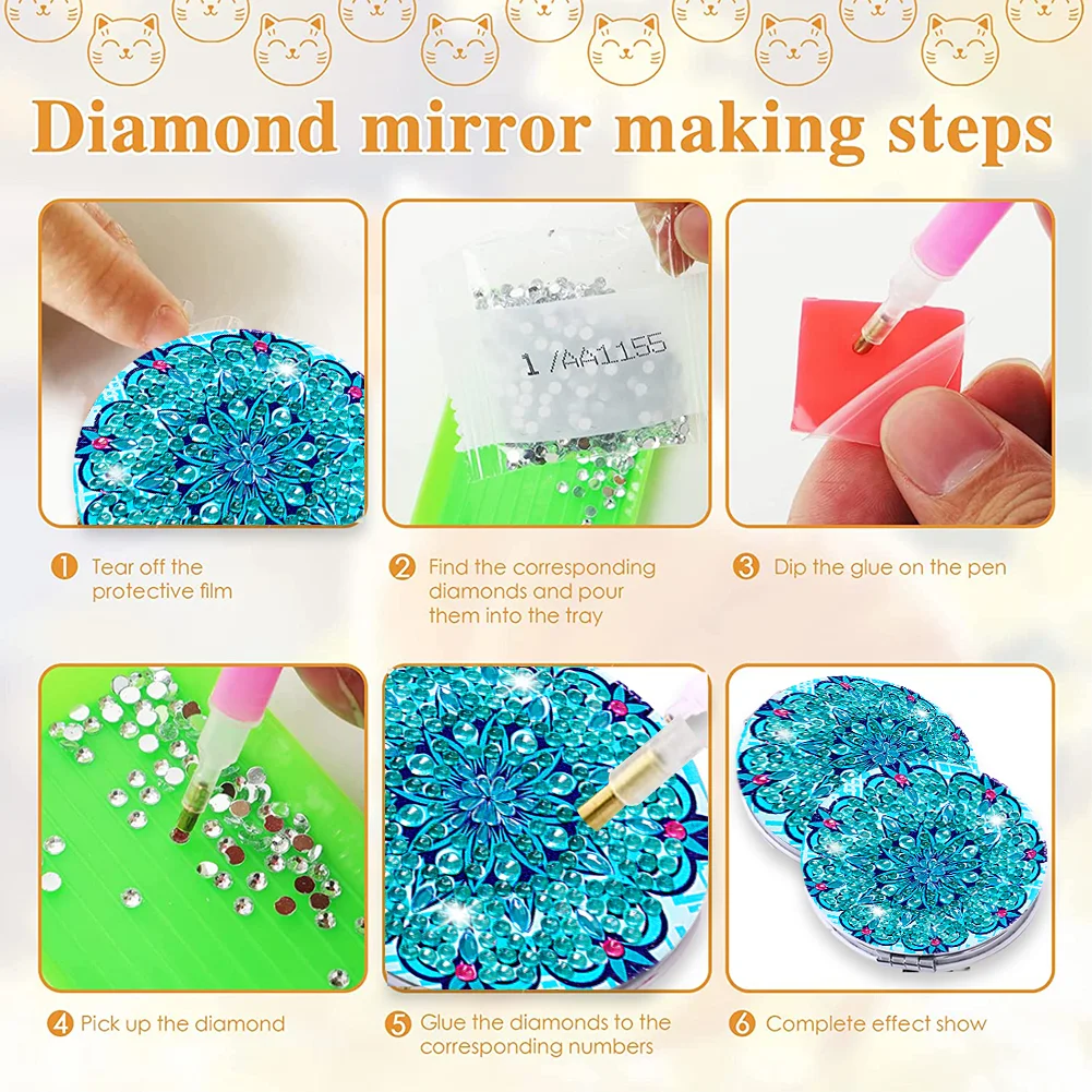 DIY Diamond Art Mosaic Makeup Mirror Paint by Number Kits Mandala