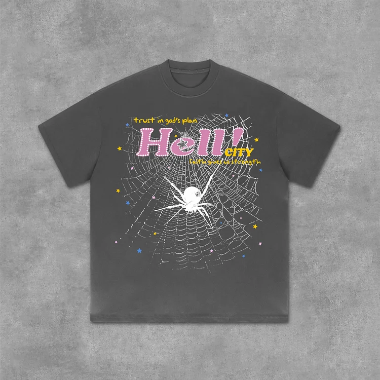 Spider Web Print Graphics Cotton T-Shirt SOPULA