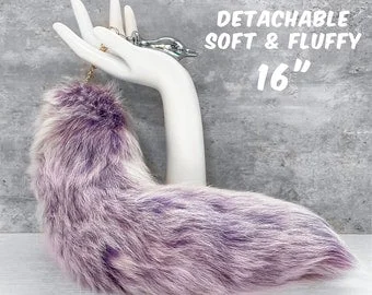 pornhint Pornhint Discreetly Shipped Handmade Purple and Gray Faux Fur Tail Butt Plug - 16 Inches (40cm) Detachable Tail for Soft and Fluffy Sensations