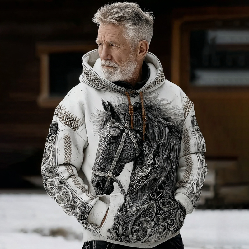  Men's Viking Celtic With Horse Pattern Art Casual Hooded Westsshops