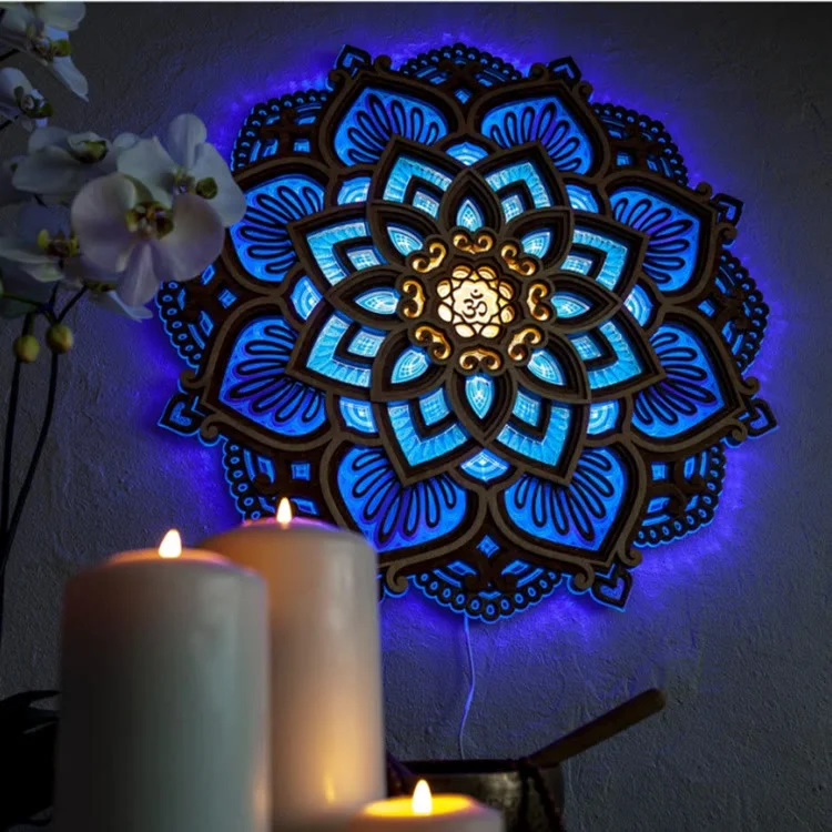 Olivenorma Lotus Mandala Yoga Room Night Light Wall Decor