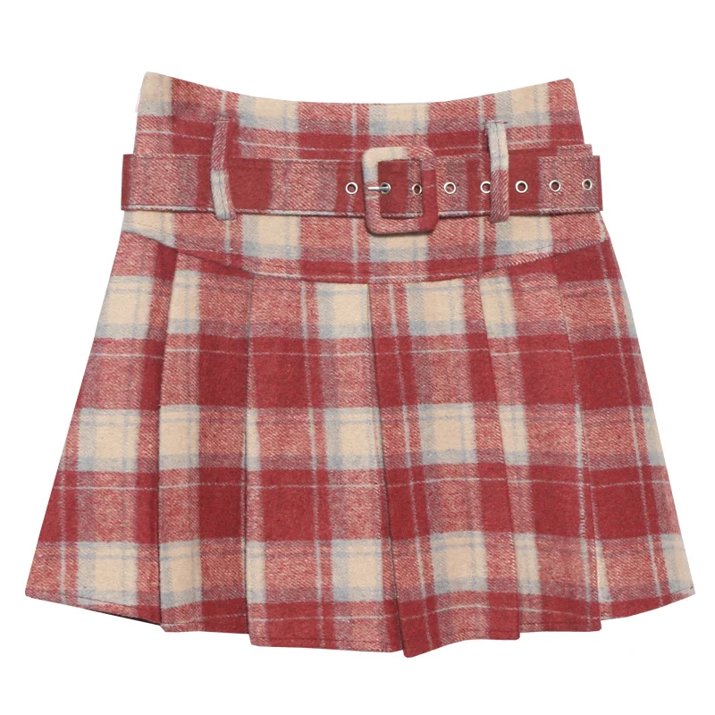 Uveng S-2XL With Belt ~ Lattice Hair Of The Hundred Folded Skirt High Waist Anti-Light Small A-Word Skirt 8382