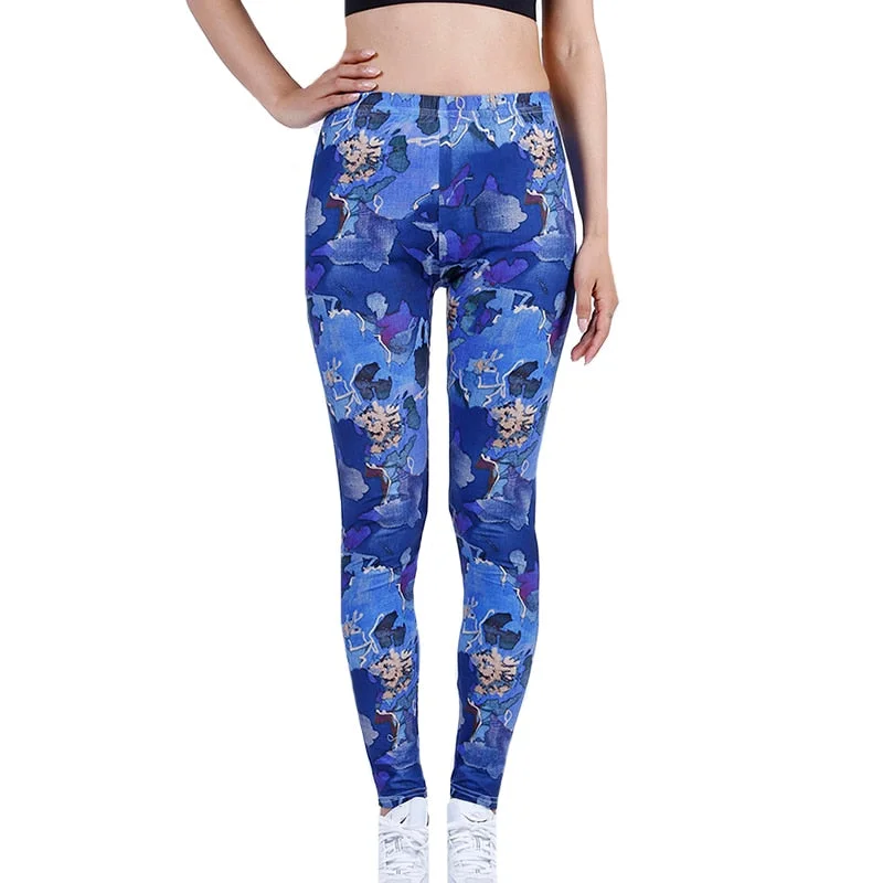 CUHAKCI Leggings Women's Space Dark Blue Leggins Print Pants High Quality Fitness Trousers Mujer Hot Gym Stretch Sportswear