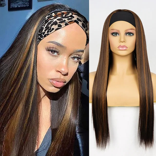 Jewtribute Hair®|Highlight Headband Wig Long Straight Ombre Wine 